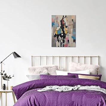 Banksy Street Graffiti Wall Art Modern Abstract Horse Canvas Wall Decor Abstract Running Horse Pop Pictures Painting Print Framed Artwork Decorations for Living Room Bedroom Home Office 12x16