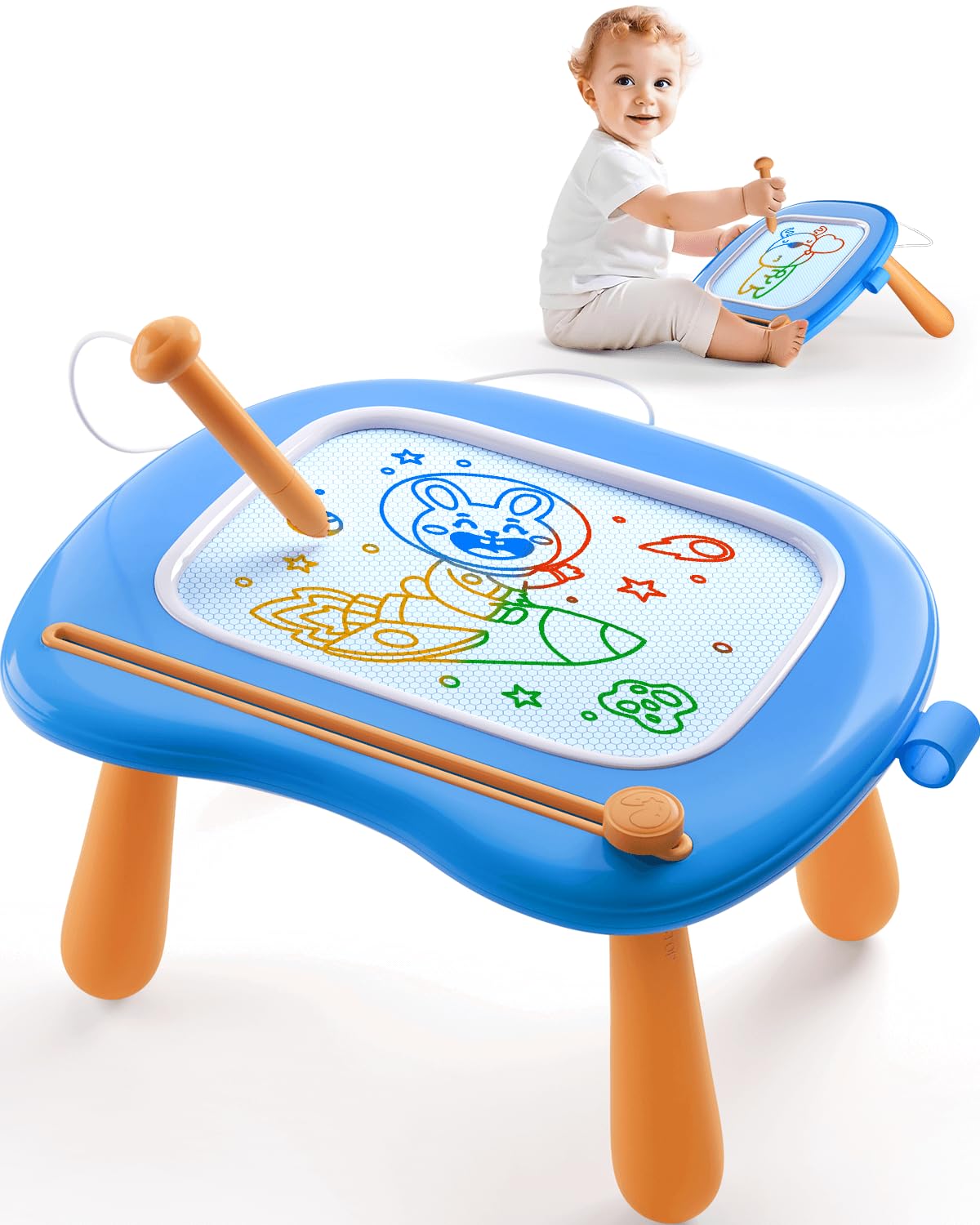 Magnetic Drawing Board Toddlers Toys for 1 2 Year Old Boys - Preschool Education Learning Toys for 12-18 Month Baby - Doodle Pad Birthday Gifts Presents for Kids Age 1-3 - Blue
