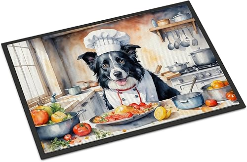 Caroline's Treasures DAC6212MAT Border Collie The Chef Doormat Front Door Mat Indoor Outdoor Rugs for Entryway, Non Slip Washable Low Pile, 18H X 27W Caroline's Treasures DAC6212MAT Border Collie The Chef Doormat Front Door Mat Indoor Outdoor Rugs for Entryway, Non Slip Washable Low Pile, 18H X 27W