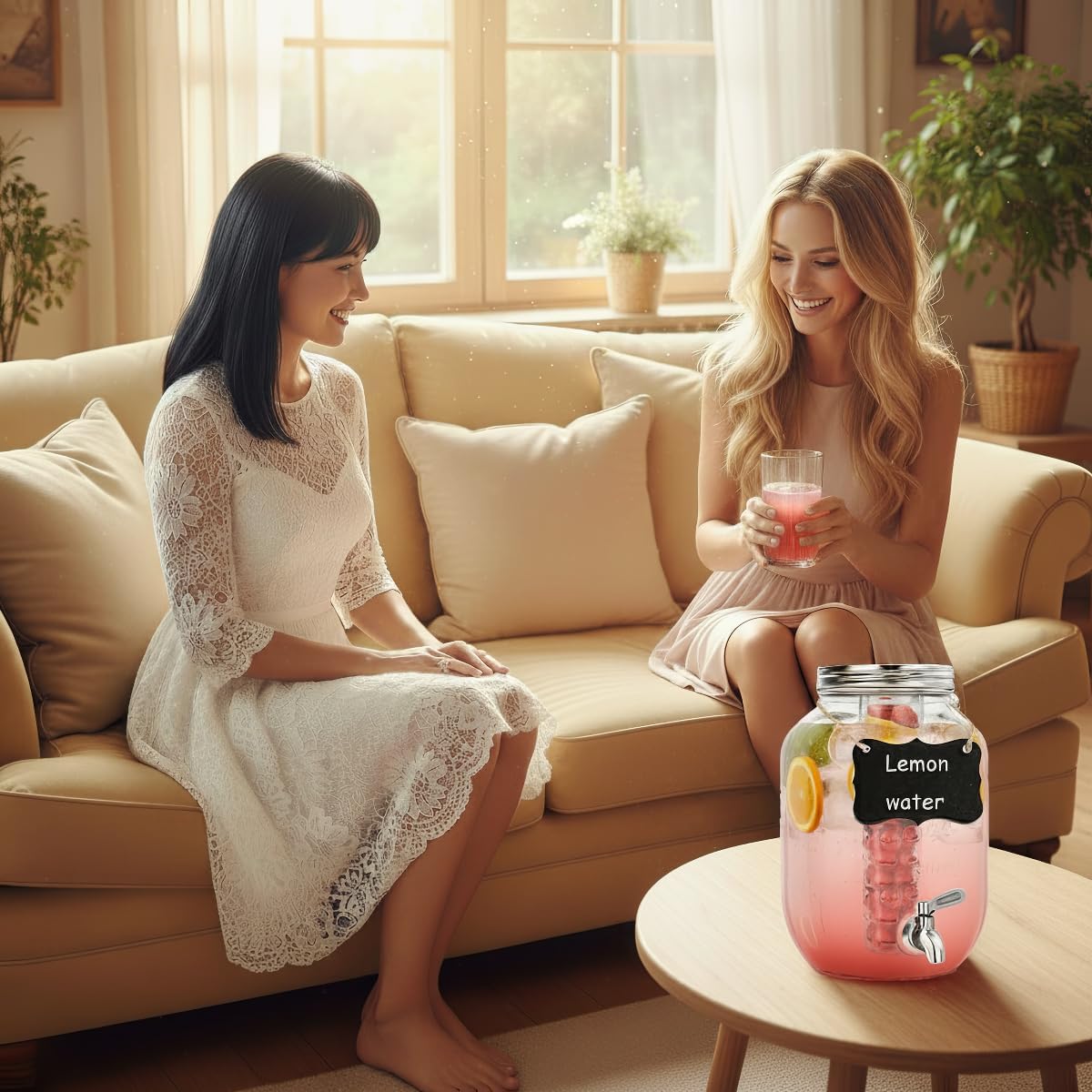 2 Gallon Drink Dispenser for Parties, Glass Beverage Dispenser with Stainless Steel Spigot, lemonade Dispenser with Fruit Infuser, Clear Drink Dispenser for Outdoor, Weddings and Bar Decoration - Image 2