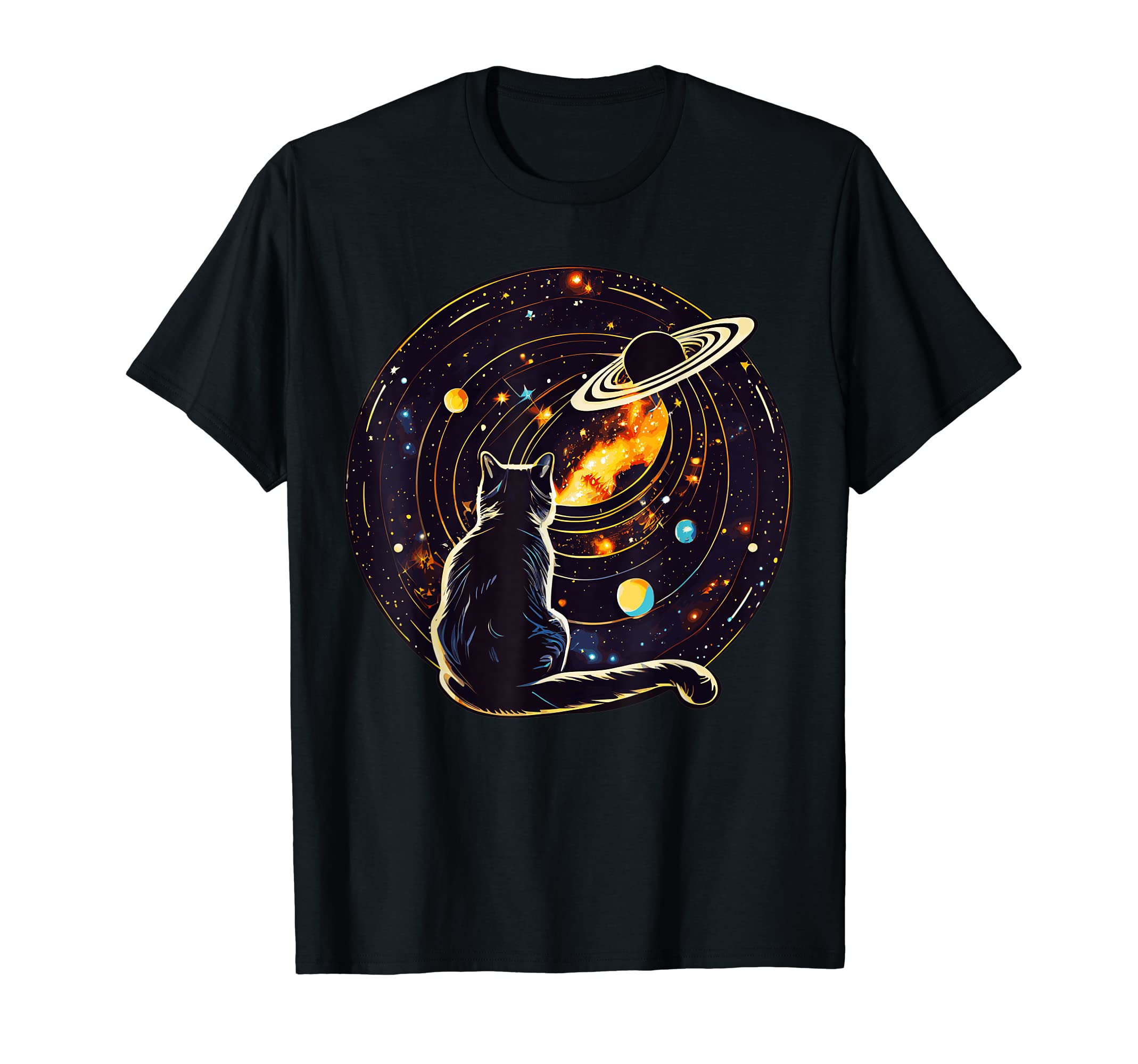 CATS ARE WEIRDOSCat Dad, Lover T-Shirt: Cat Staring at Planet SaturnOEKO-TEX STANDARD 100