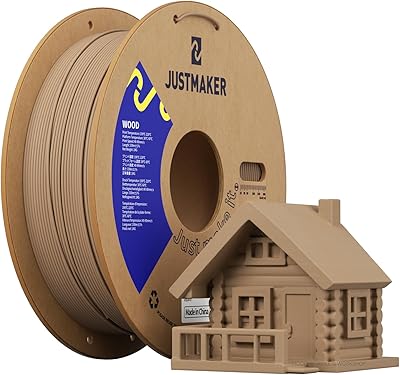 20 – JUSTMAKER PLA Wood 3D Printer Filament, Upgrade Cardboard Spool, Print with Most 3D Printers, Dimensional Accuracy +/-0.03mm, 1.75mm, 1kg, Y…