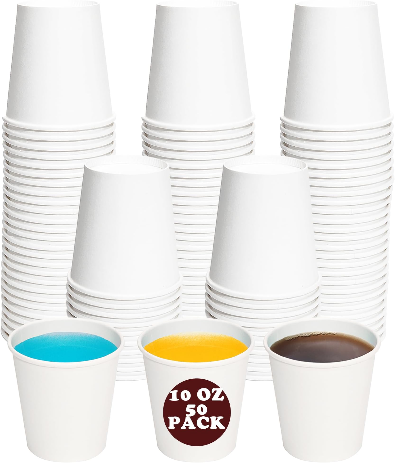 Coffee Cups 10 oz 50 Pack, Disposable Paper Cups 10 oz, White Paper Hot Coffee Cups Suitable for Party, Picnic, Travel, and Events