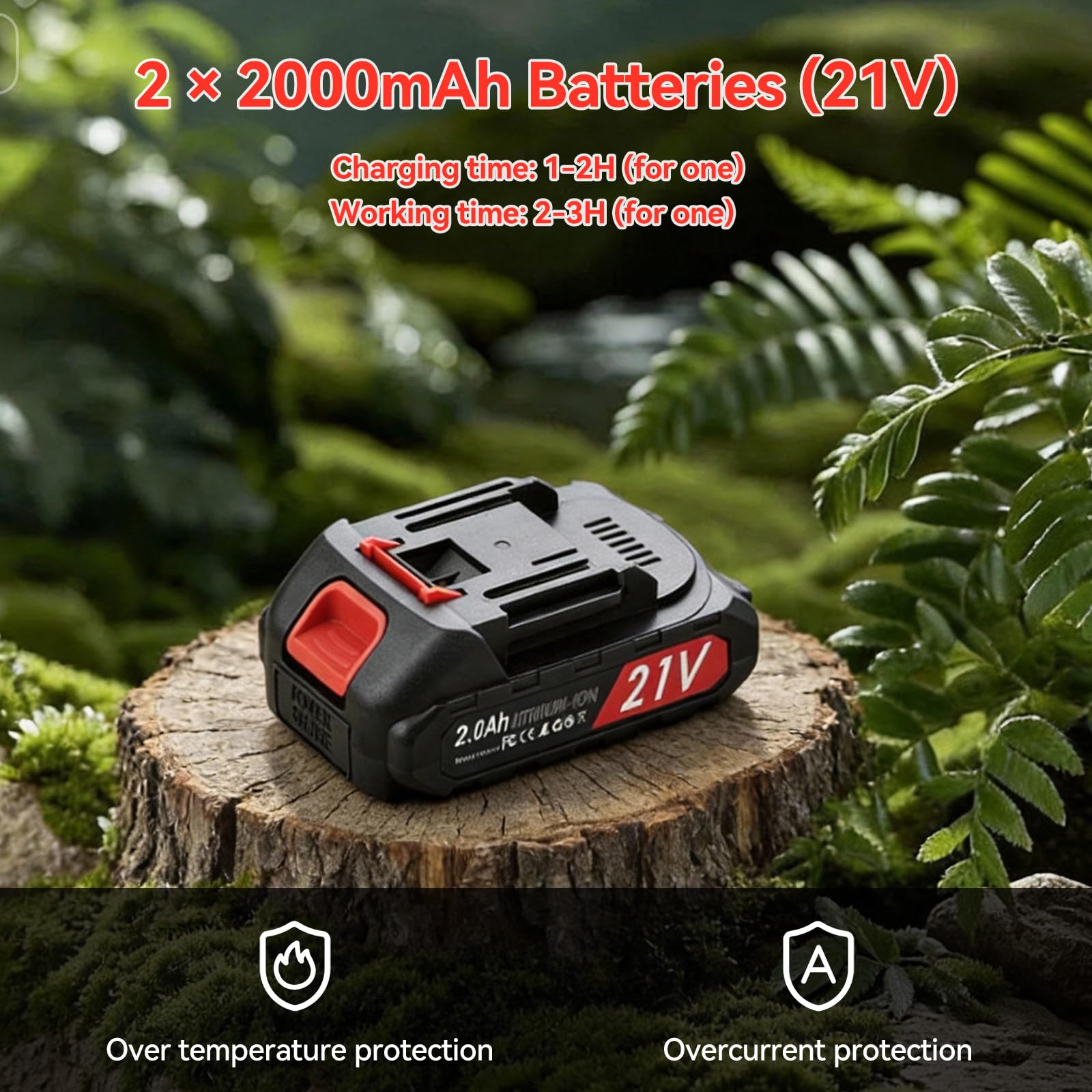 Forbici Potatura a Batteria con Asta Telescopica 2,4m: 40mm Forbice Potatura a Batteria con Motore Brushless, 2 Batterie da 2000mAh 21V, Cesoie a Batteria per Potatura per Ulivi, Vigneti, Giardino