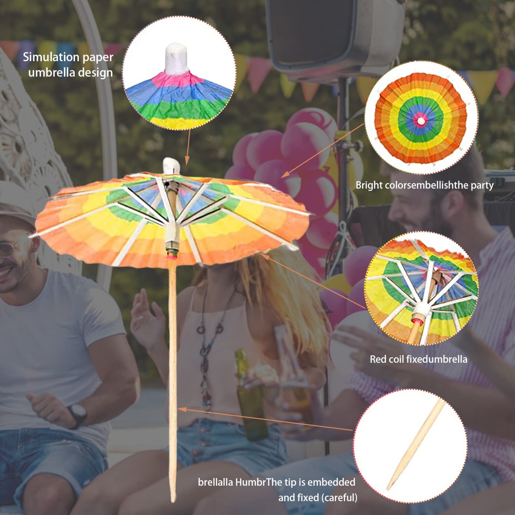 Drink Umbrellas Cocktail Picks, 152 Pcs Hawaiian Cocktail Umbrellas,Umbrella Cocktail Picks For Tiki Bars, Fruit Plate And Birthday Party, Assorted - View #5