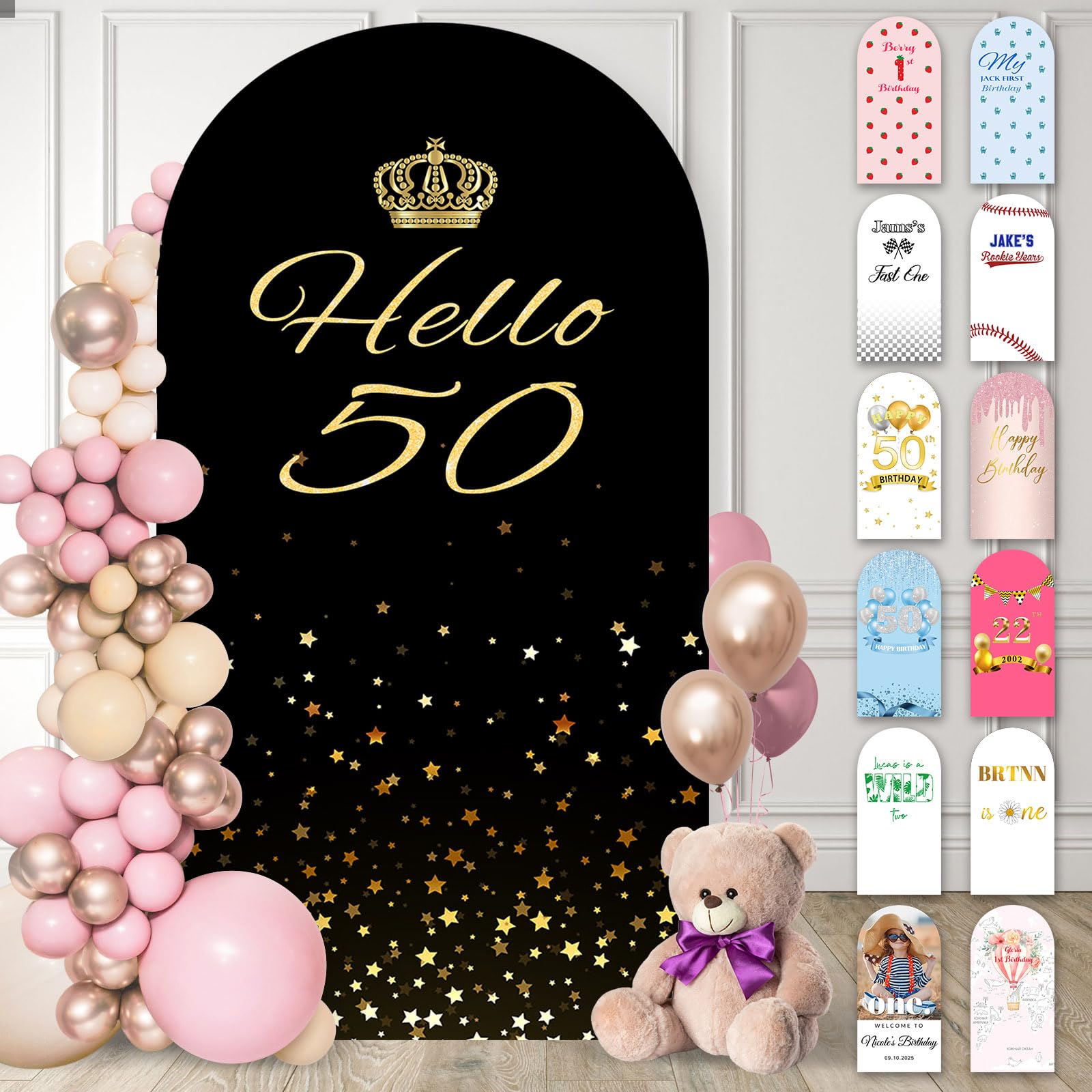 Custom Arch Cover Personalized Spandex Fitted Arch Backdrop Cover for Round Top Backdrop Cover Stand 4 to 7.2FT Arch Cover Fabric for Wedding Birthday