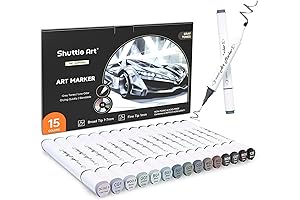 15 Colors Grey Tones Dual Tip Shuttle Art Permanent Markers