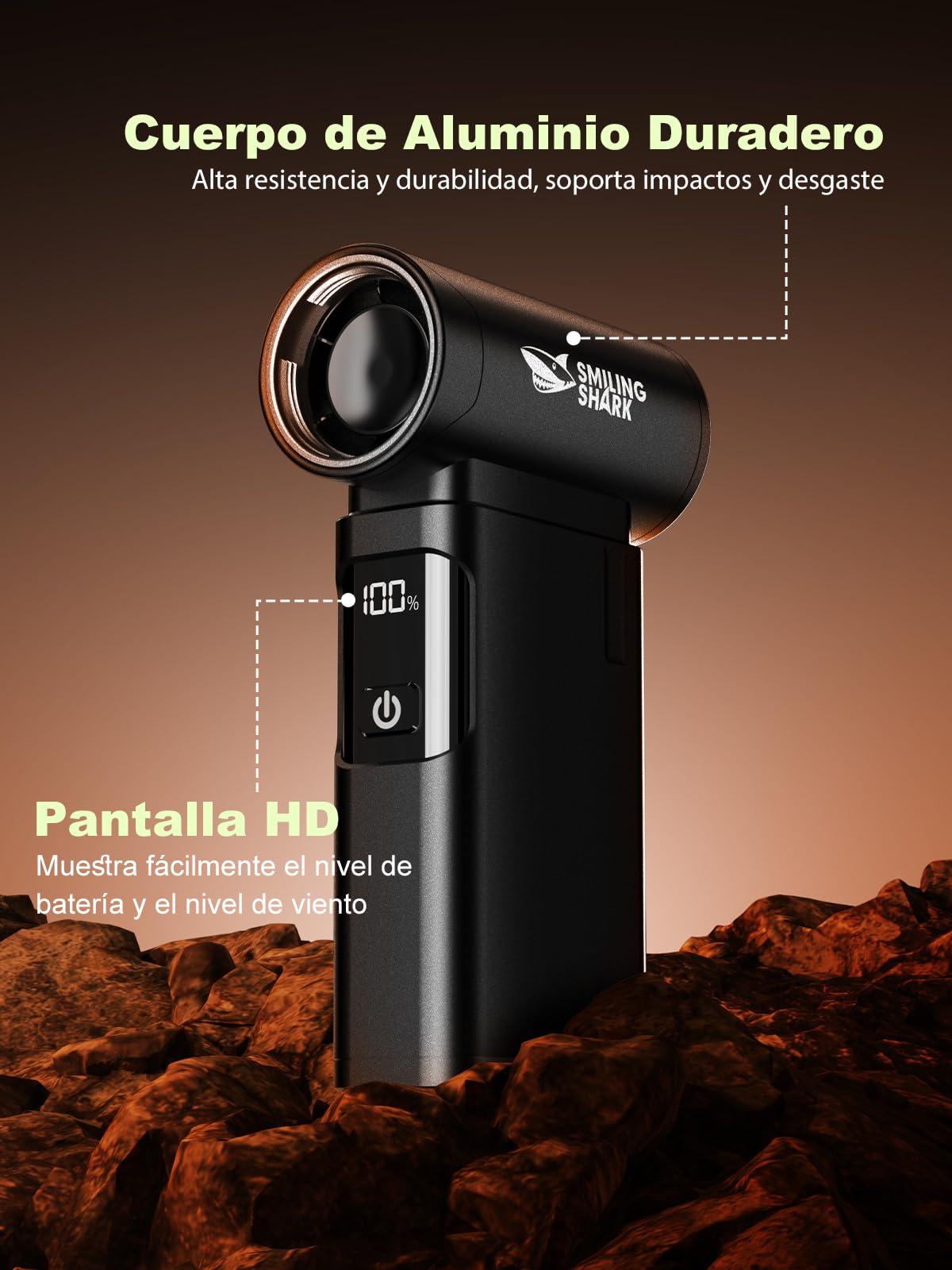 Smiling Shark JE-01 Soplador de Polvo Eléctrico, Soplador Aire Comprimido con Motor Sin Escobillas Cuerpo Duradero de Aluminio & Pantalla LED, 4-Gear Ajustable Air Duster para PC/Teclados/Campfires