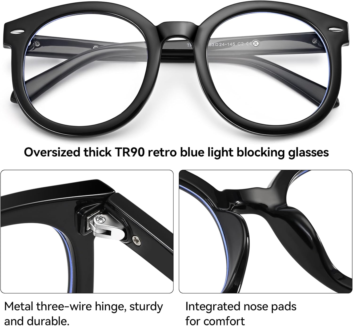 Dollger Oversized Round Blue Light Blocking Glasses for Women Big Large Chunky Frame Anti Bluelight Thick Glasses - Image 4