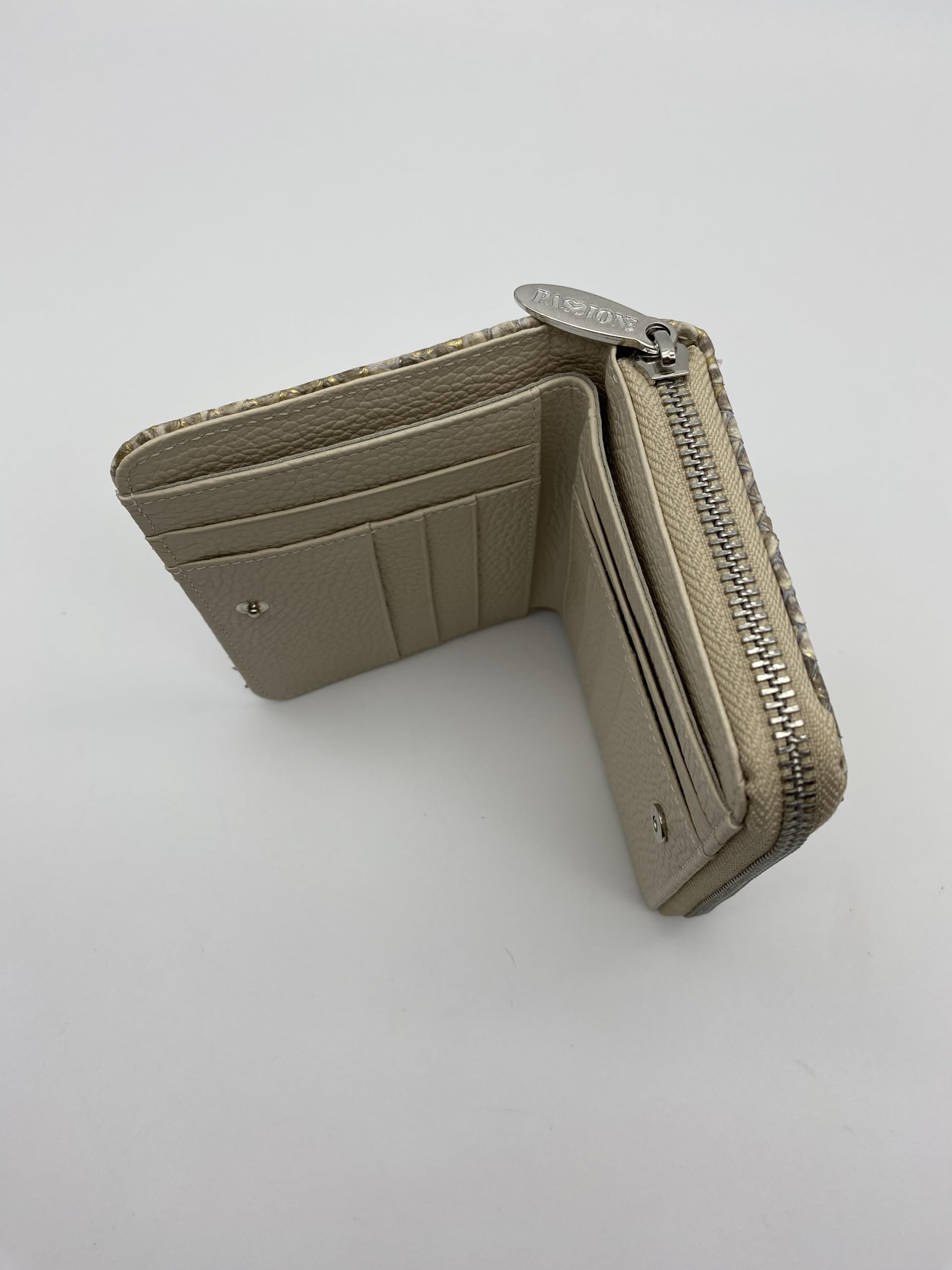 PASSIONE Portafoglio piccolo - Donna - Compatto - Wallet Clutch - Vera pelle - Vero Pitone - Vero Made in Italy (Oro)