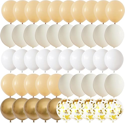 Miniatura 2 de Juego de globos beige dorado, 60 globos de helio con confeti dorado metálico, color crema, arena, blanco, albaricoque, globos de látex nude para