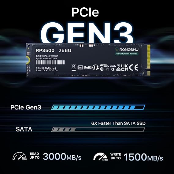 256GB NVMe SSD M.2 PCIe Gen 3×4, Read Speeds Up to 3,000 MB/s, M.2 2280 Internal Soild State Drive, SLC Cache 3D NAND TLC Compatible with Laptop and PC Desktops (RP3500)