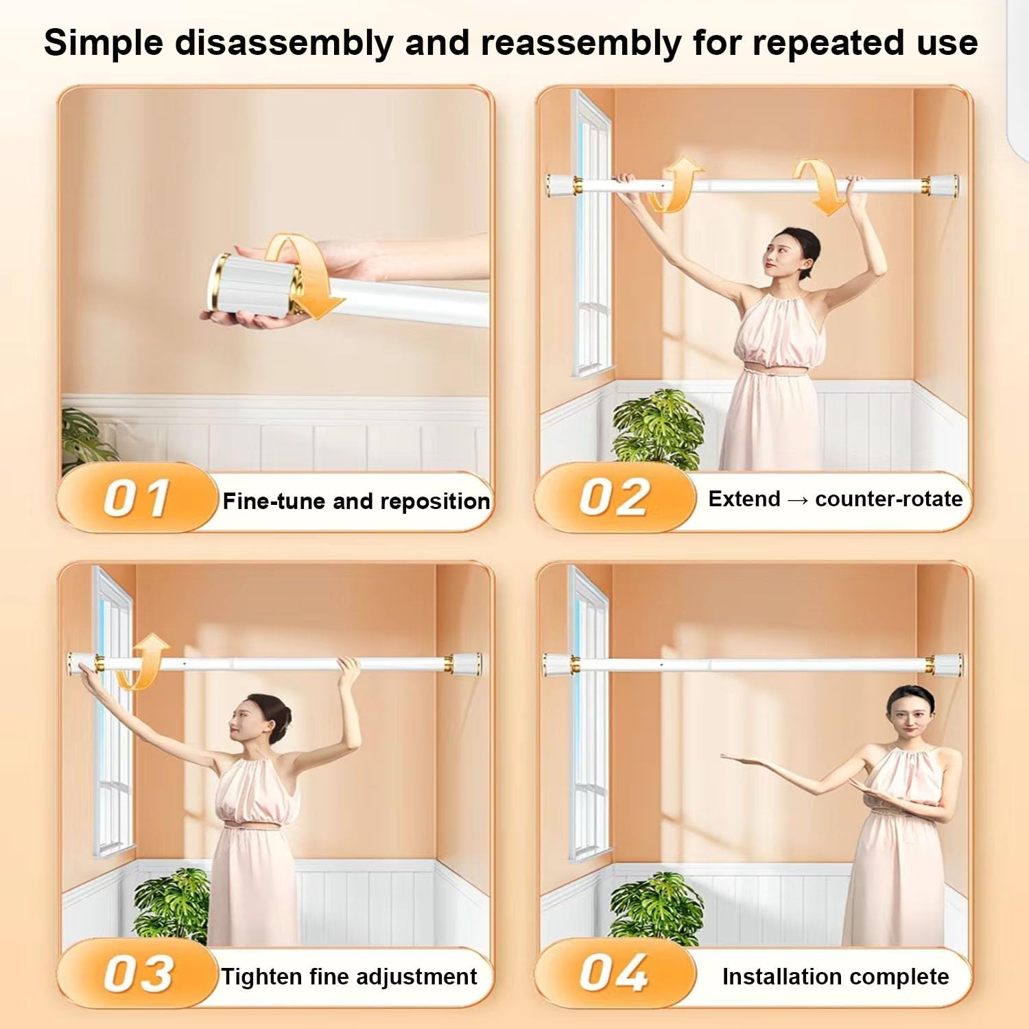 Tringle à rideau télescopique réglable de 40 à 500 cm, robuste sans perçage, pour la maison, la chambre, la salle de bain, le balcon (blanc, 1,6 m à 2,5 m)