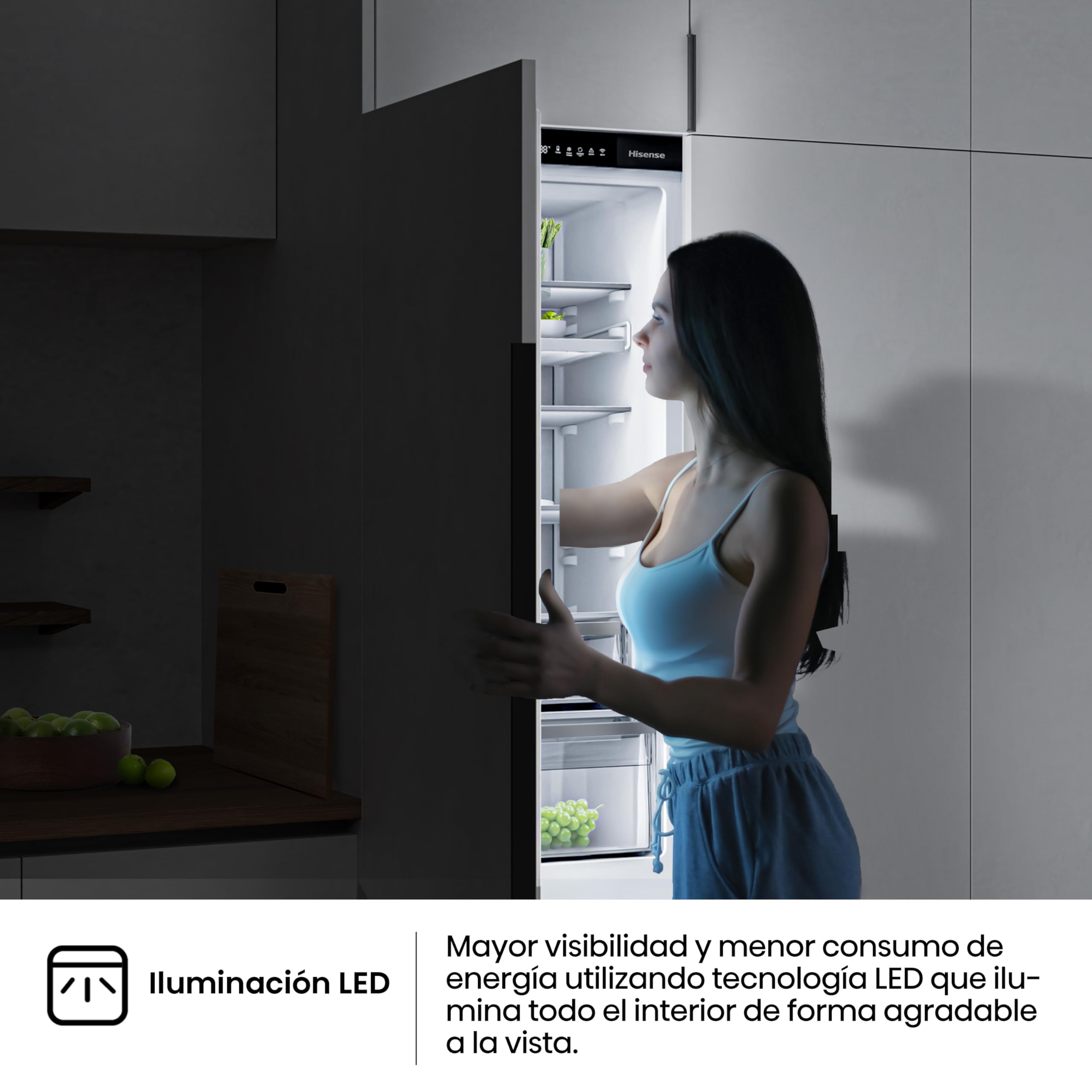 Hisense RB3B250SAWE - Frigoríficos Integrable, Combi, 252L, Class E, Ancho 54cm x Alto 178cm, Cajón Frutas Y Verduras Control De Humedad, Multi Air Flow, Dual Tech Cooling, Motor Inverter