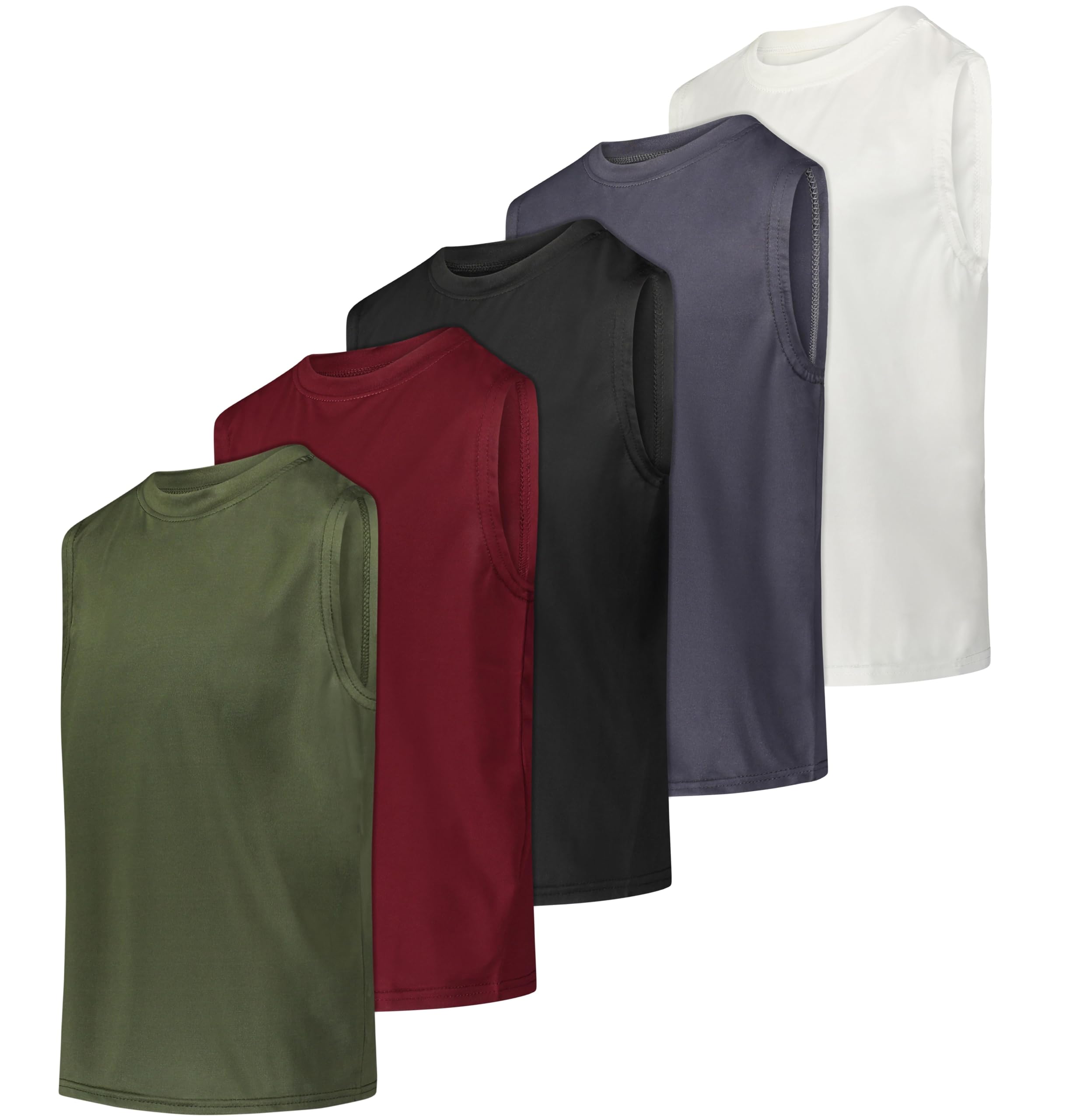 5 Pack: Boys Active Quick Dry Fit Tank Top Tops Shirts Boy Tshirts Kids Muscle Tees Summer Tanks Jersey Sleeveless Sports Gym Workout Running Athletic Undershirt Breathable Hiking Set 6,L(14)