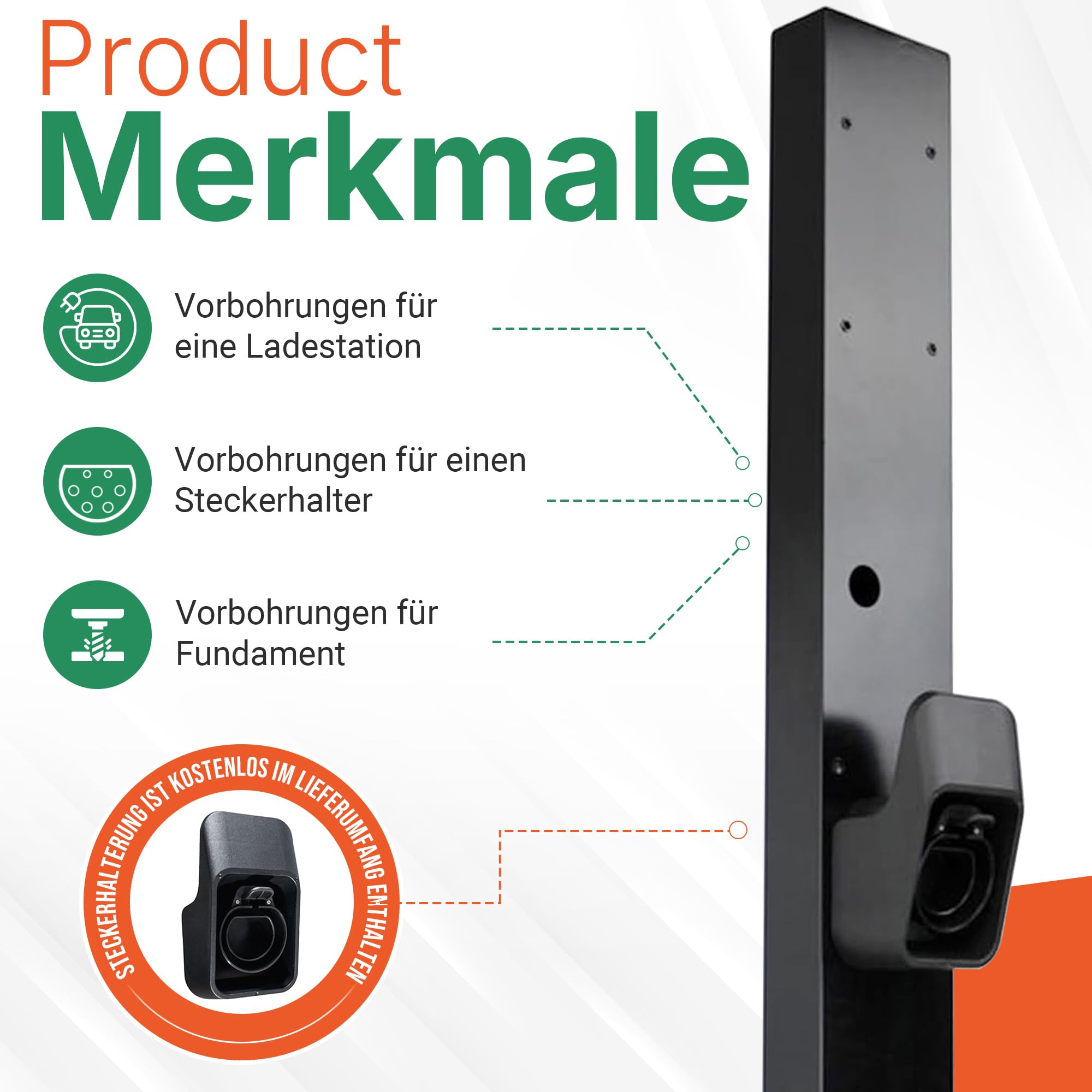 LDY Wallbox Standfuß für Wallbox Pulsar Pro, Freistehende Installation für Einfahrt oder Parkplatz, Für den Außenbereich, Metall Standfuß mit Steckerhalter
