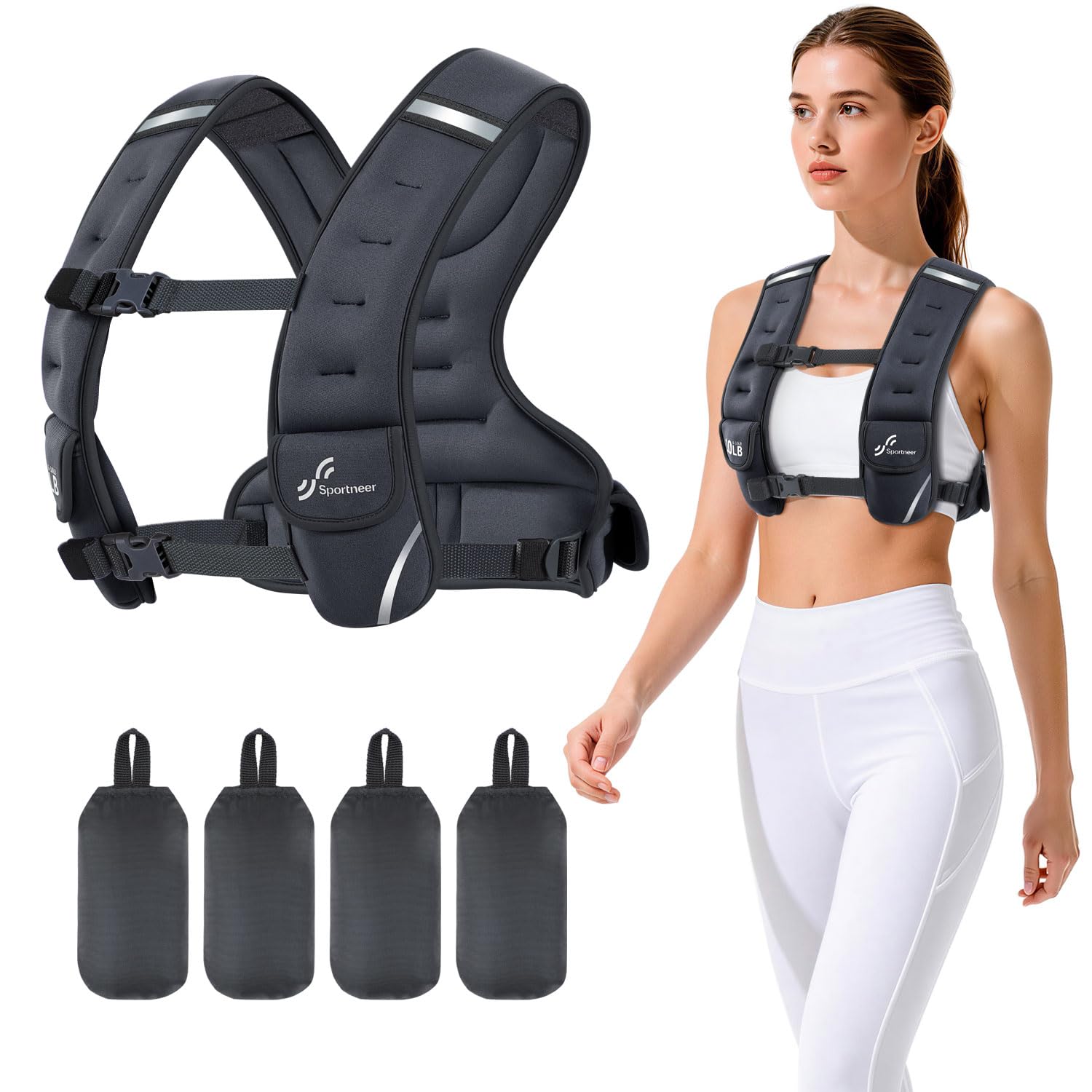 Sportneer Adjustable Weighted Vest 6-10lb Black