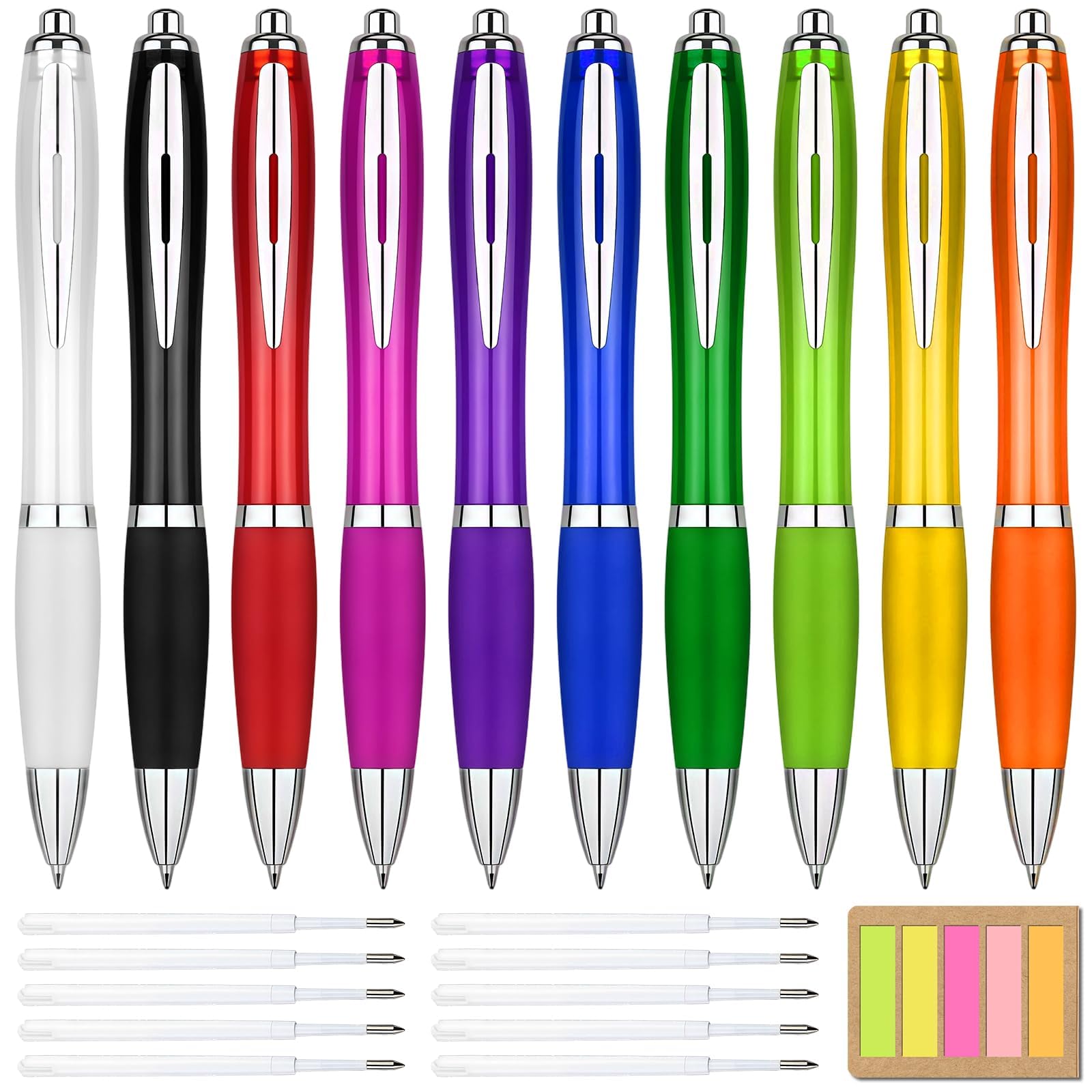 Hengxinc 10 PCS Retractable Rainbow Ballpoint Pen with 10 Refills