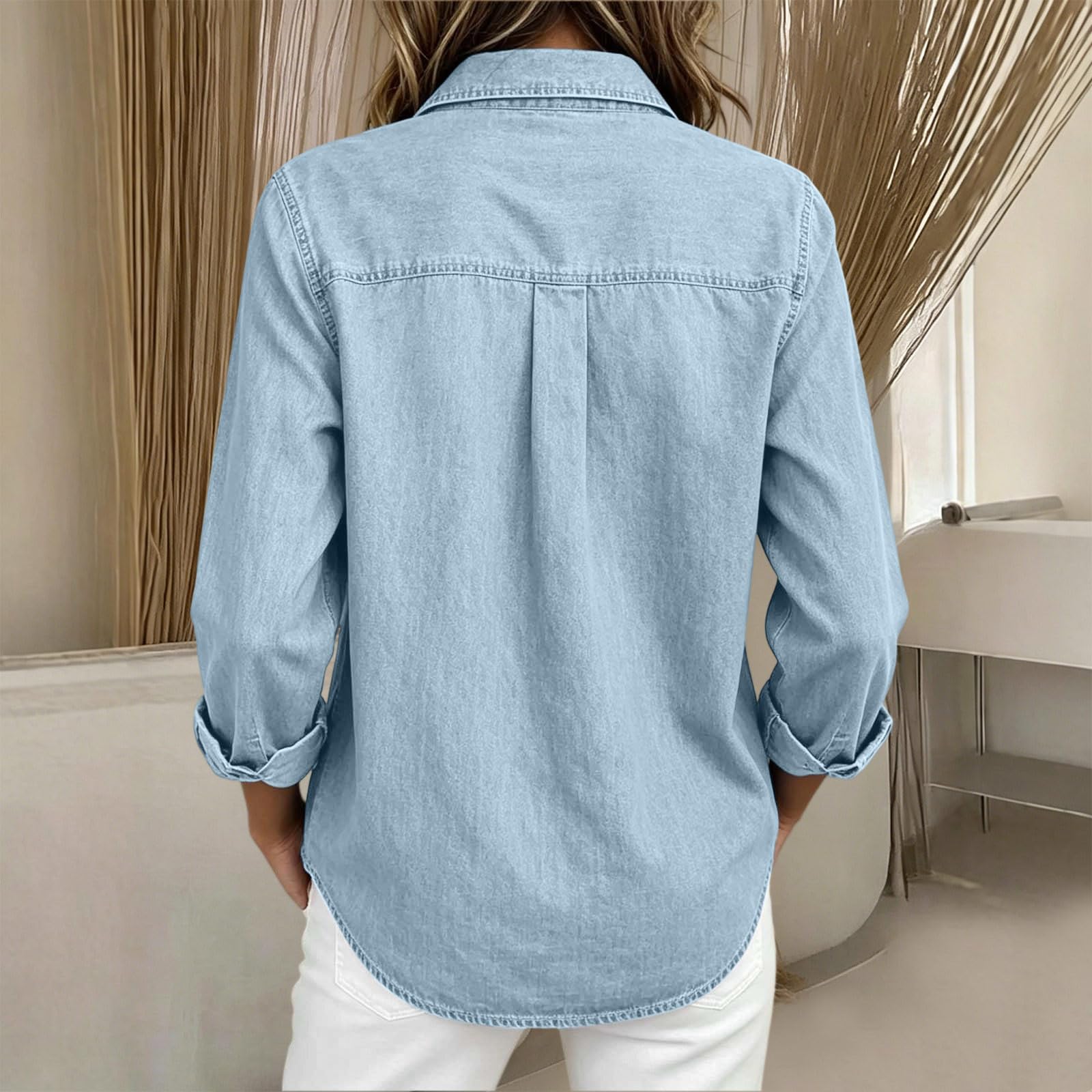 Chemise Femme Casual Décontractée Chemiser Manches Longues Couleur Unie