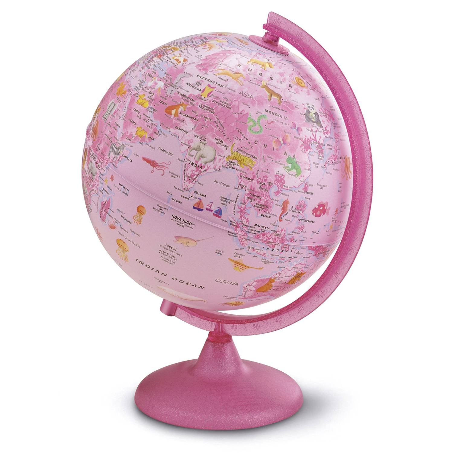 Kinderleuchtglobus ZP 2562 Zoo Rosa 25 cm Kunststoffausstattung Glitzer im Fuß