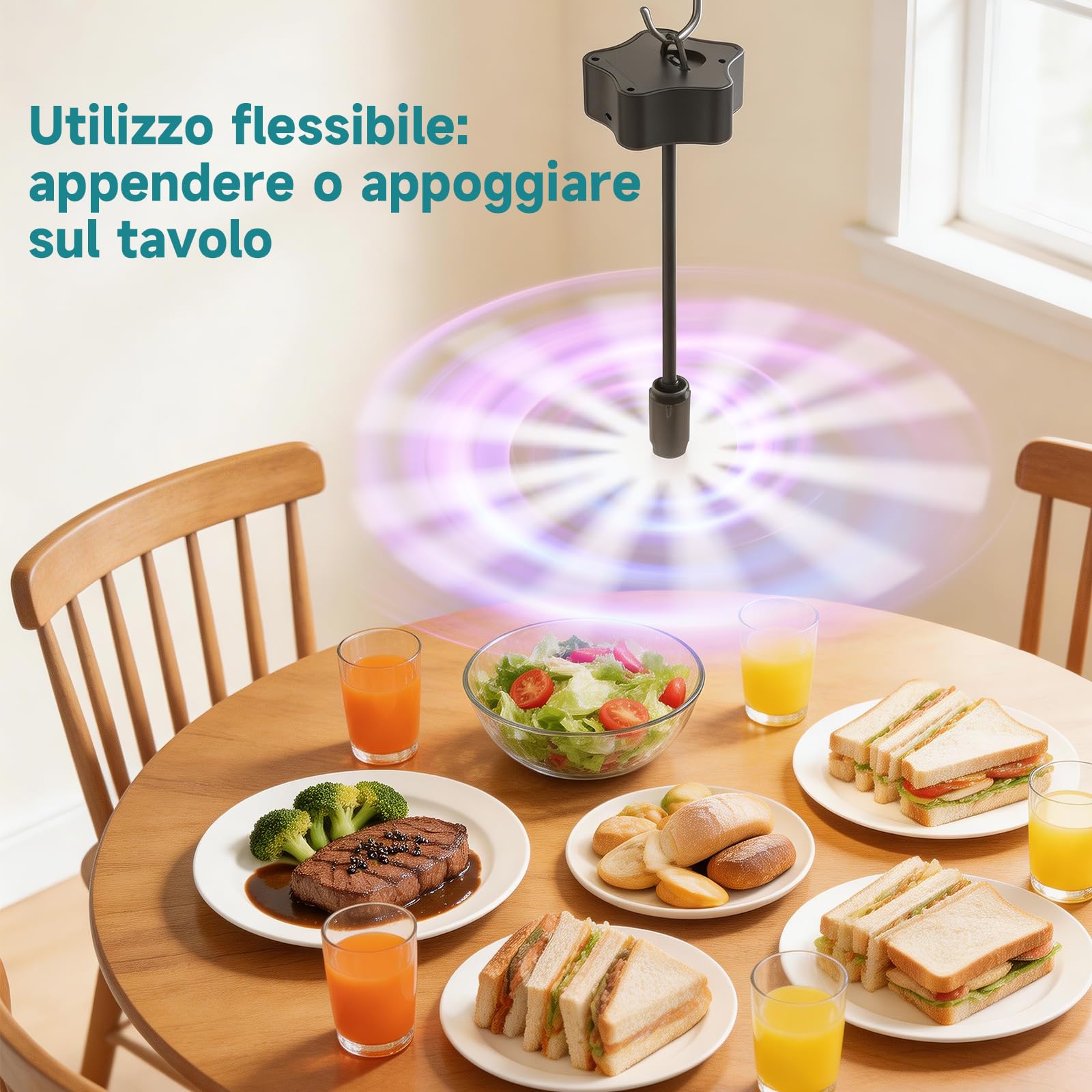 4 Pezzi Ventilatore da Tavolo Antimosche, Ricaricabile e a Batteria con Cavo USB, Repellente per Mosche per Terrazza, Ristorante, Giardino, Picnic – Protezione Efficace contro Mosche e Zanzare