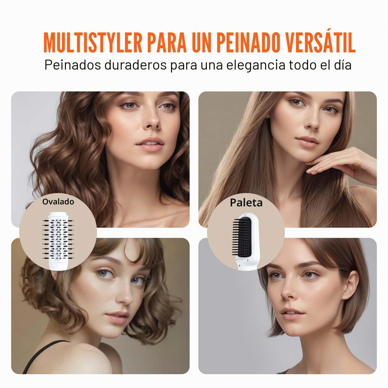 VEVOR Cepillo Secador de Pelo Iónico, Alta Velocidad de 110 000 RPM con Cepillo Ovalado y de Paleta, de 4 Temperaturas y 3 Velocidades para Un Alisado Voluminizador de Secado Rápido, 305 x 105 mm