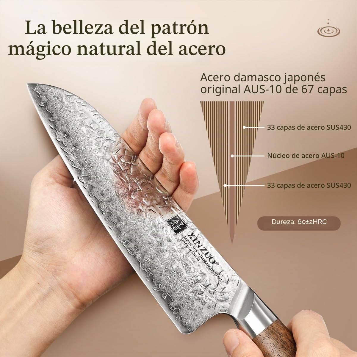 XINZUO 18.5cm Cuchillo Santoku Japonés AUS-10 Acero Damasco,Patrón Martillado Cuchillo de Cocina para Verduras,Forjado a Mano Cuchillo de Cocinero Chef Multifuncional-Mango de Madera de Nogal Negro