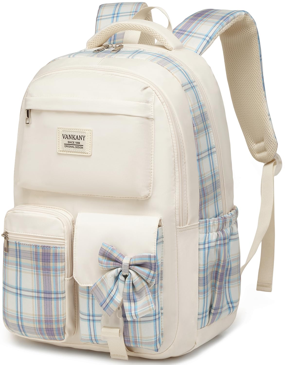 Teen Girl School Backpack, Cute Bookbag with Laptop Compartment for Big Student Women College Mochilas Escolares para Niñas (Beige)