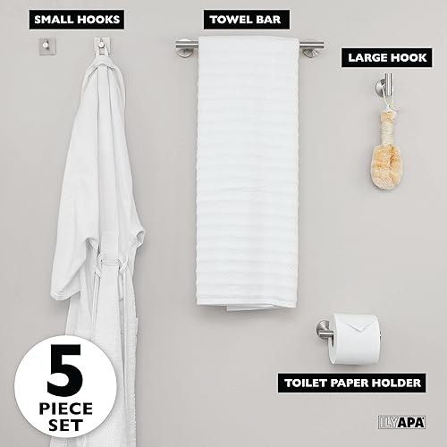 Miniatura 4 de Ilyapa Juego de accesorios de baño de níquel cepillado, montaje en la pared, juego de 5 toallas de baño de níquel satinado, barra de toalla, 1