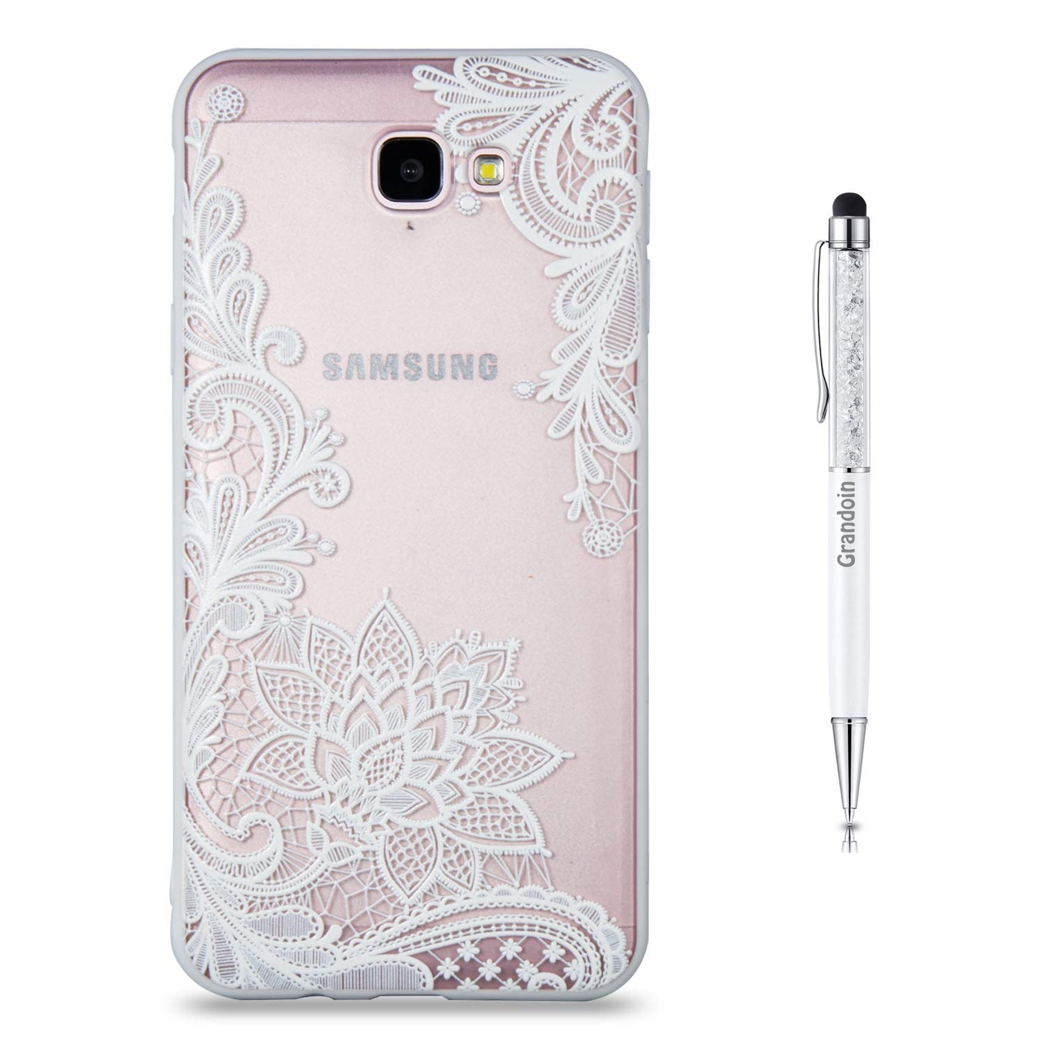 Grandoin Galaxy J7 Prime Case, [Floral Lace Pattern Design] in Ultra  Thin Case Chic Slim Flexible TPU Back Full-body Protective Cover Case