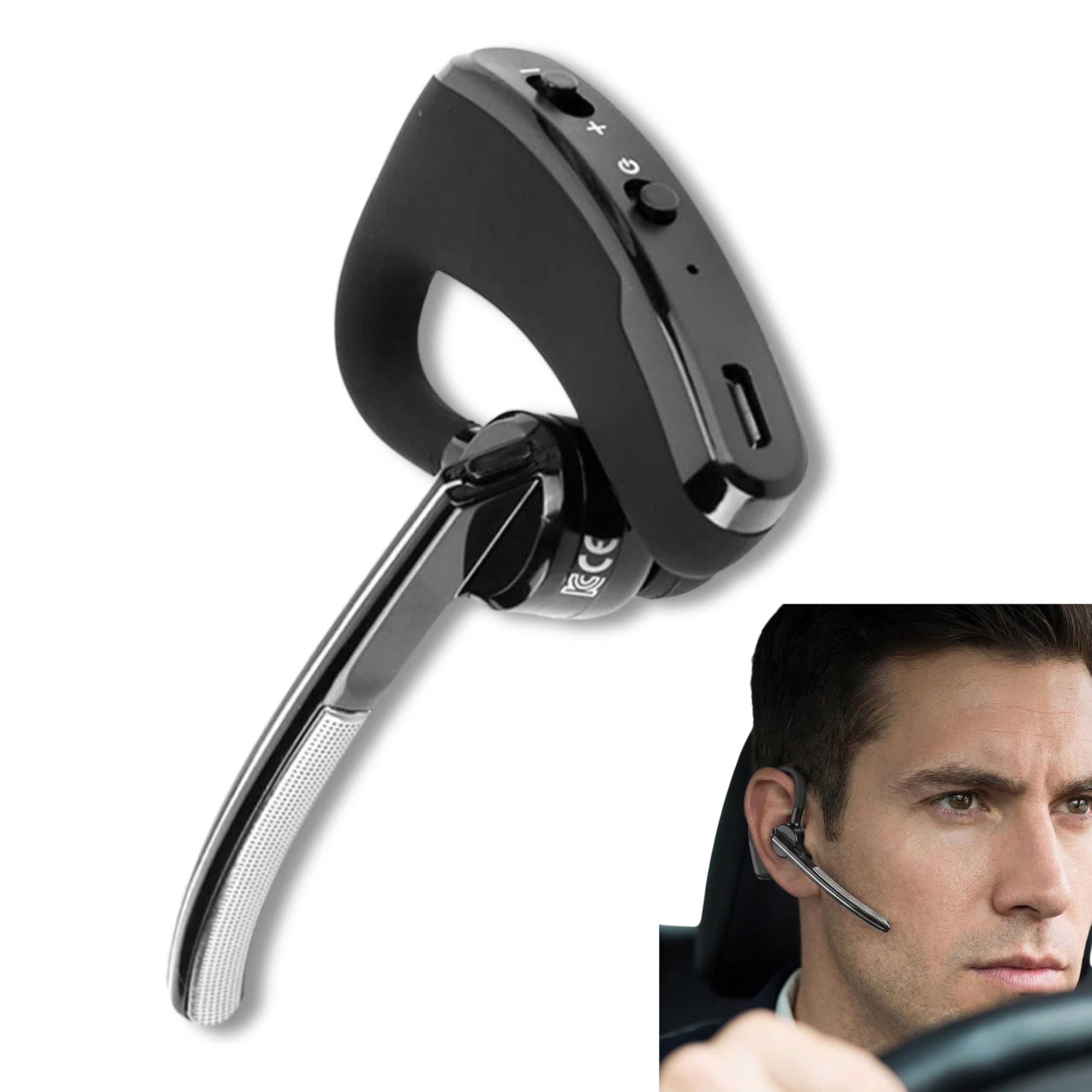 drumstone exclusive 𝟓+𝟓 year 𝐆𝐔𝐀𝐑𝐀𝐍𝐓𝐄 earfit bluetooth 5.1 noise-canceling earpiece with mic | wireless hands-free headset for calls, office, music | universal fit | business earphone black