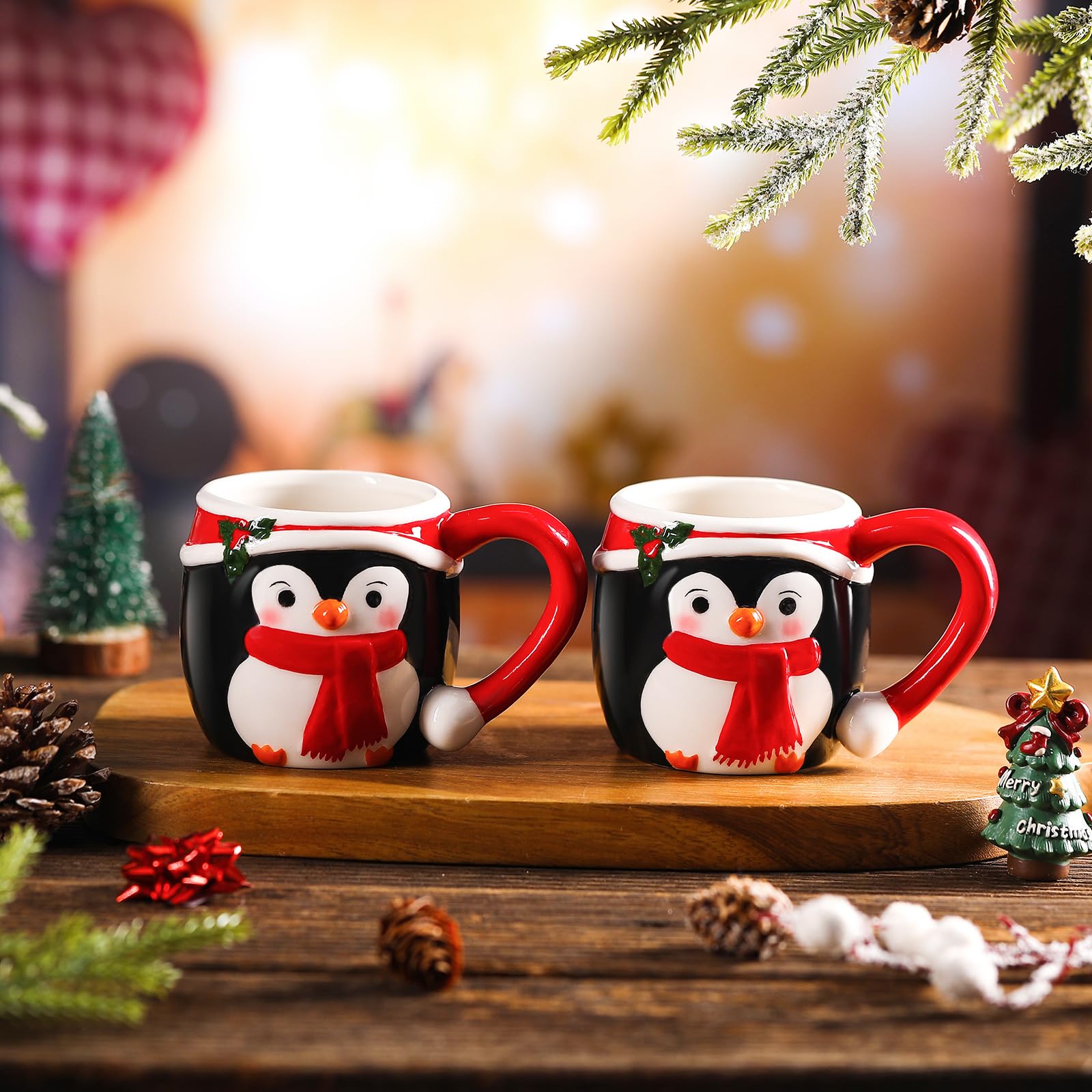 6 tazas de pingüino de Navidad de 325 ml, taza de café de Navidad personalizada para regalo para organizar las vacaciones, taza de pingüino, lindas tazas de cerámica personalizadas para