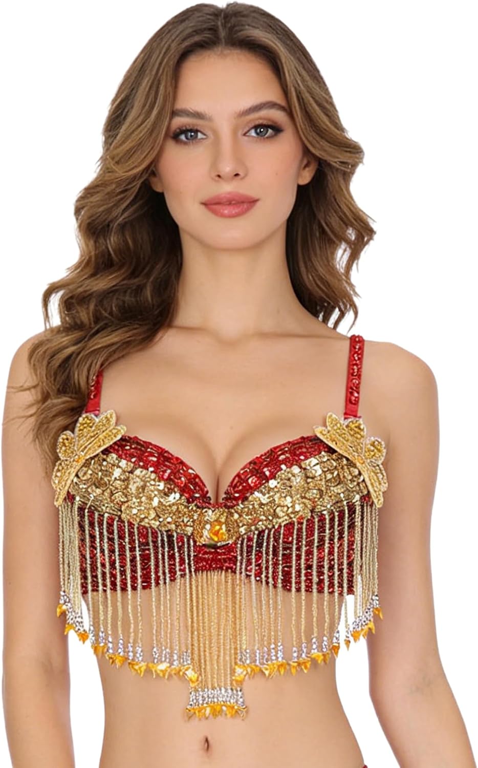 Women's Sparkle Glitter Tassels Bra Top Rave Dance Belly Dancing Crop Tops Costume Clubwear