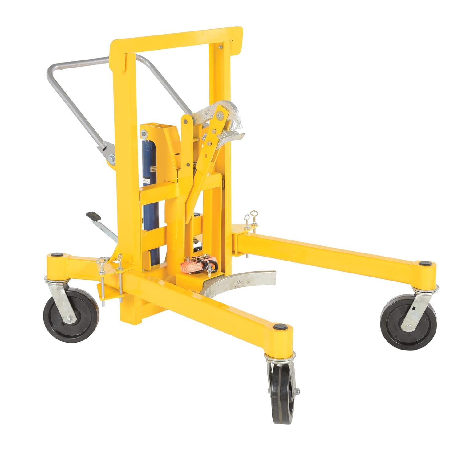 Vestil DCR-880-H Steel Economical Foot Pump Drum Transporter 55 Gallon 1500 Lb. Capacity Yellow