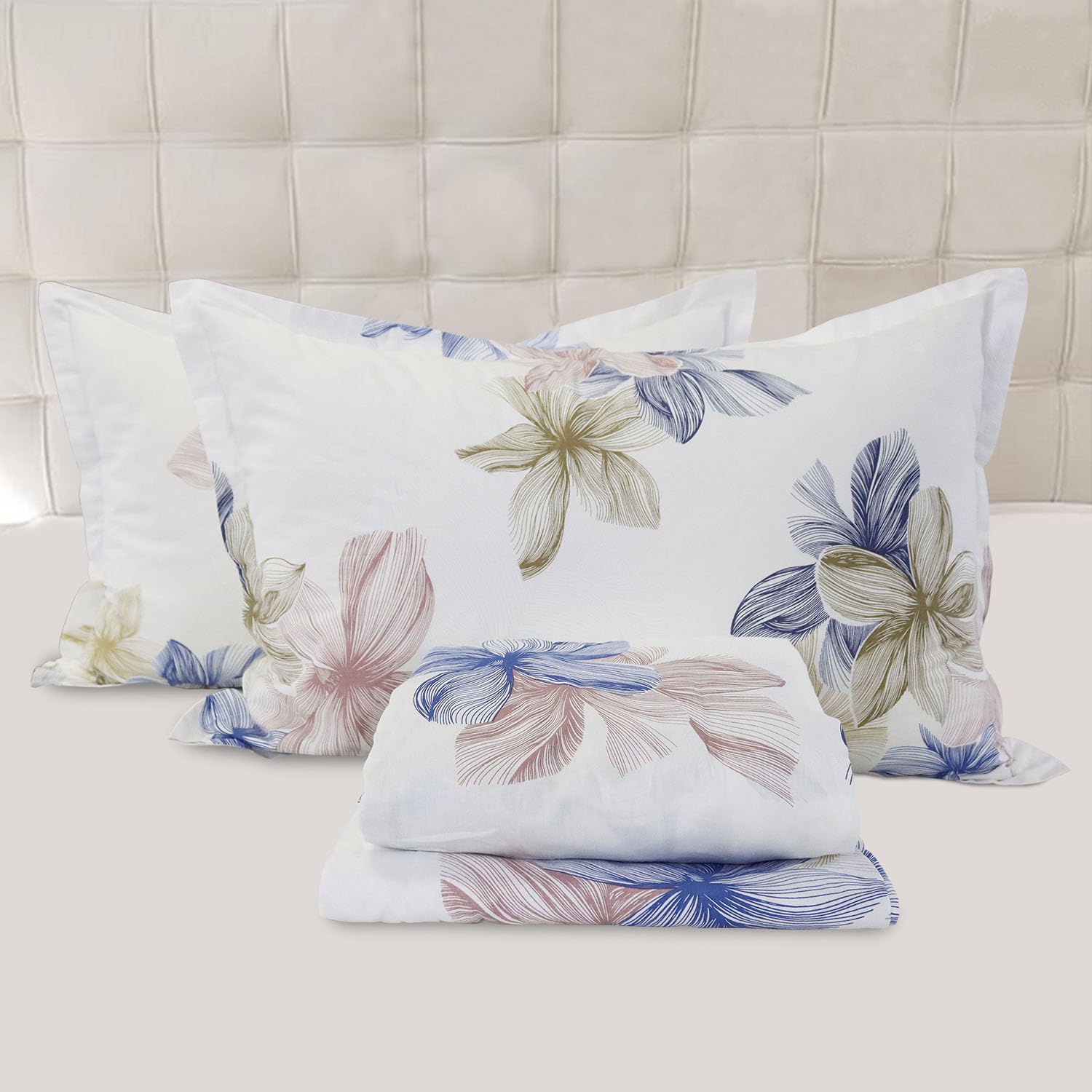 Helthep Vintage 4Pcs Flower 100% Cotton Deep Pockets Queen Size Bedding