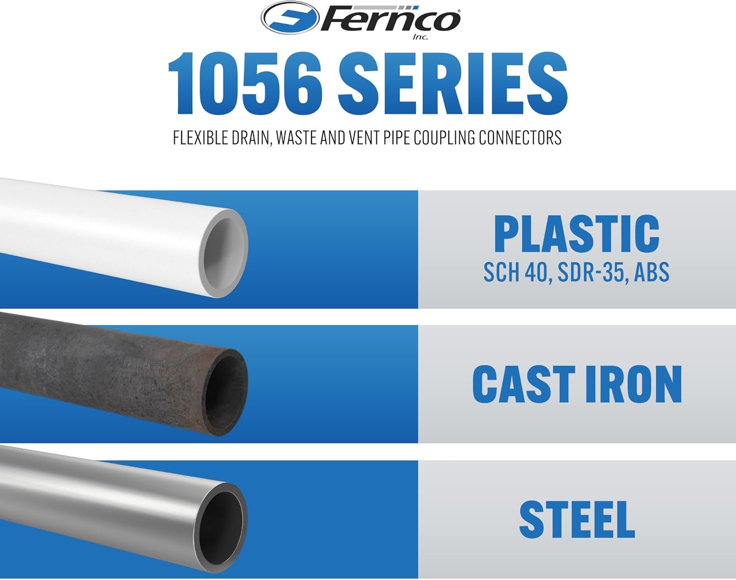 Fernco P1056-3/250 3-in. x 2.5-in. Cast Iron, Plastic and Steel Pipe Flexible Reducer Coupling Connector Adapter in Black
