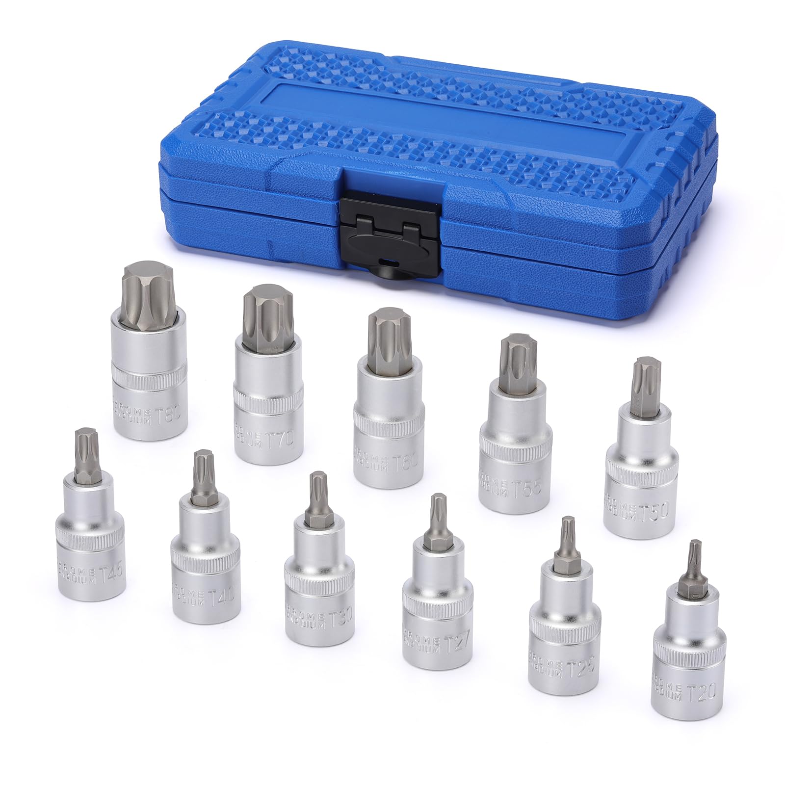 Mayouko 11PCS 1/2" Drive Torx Bit Socket Set, Length: 55mm, CR-V&S2 Steel, T20-T80