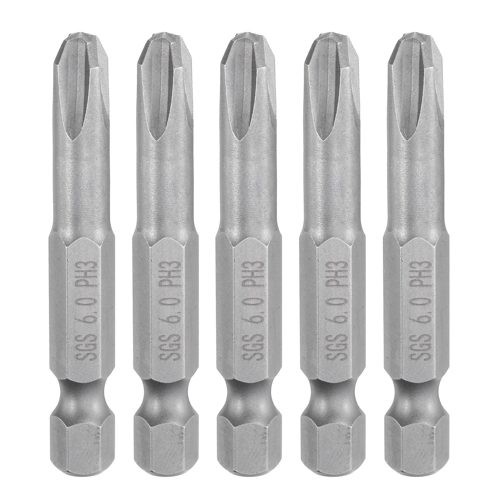 HARFINGTON 5 puntas de destornillador Phillips #3 PH3 de 1/4 pulgadas con vástago hexagonal de 2 pulgadas de largo magnético S2 de acero de grado industrial, brocas eléctricas de cabeza cruzada de