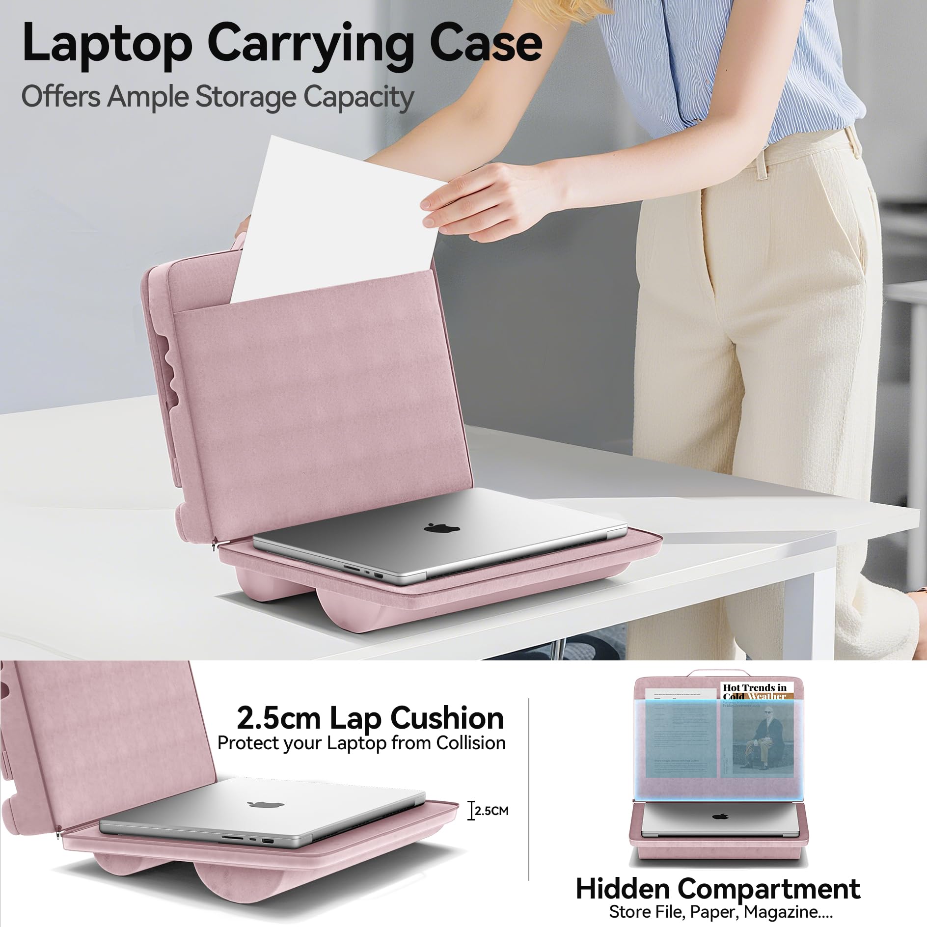 Cuscino per Computer Portatile, Porta PC Scrivania con 3 Angolazioni Regolabili, Cuscino Laptop con Poggiapolsi, Adatto a Laptop Fino a 16, Supporto Laptop Scrivania per Lavoro e Domestico(Nero