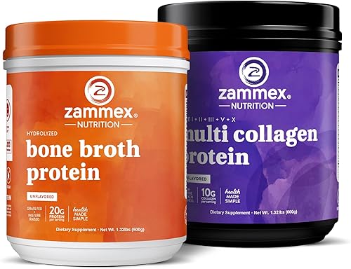 Zammex Polvo de proteína de caldo de hueso de res 0.71 oz de proteína y péptidos de colágeno multi en polvo de proteína sin sabor