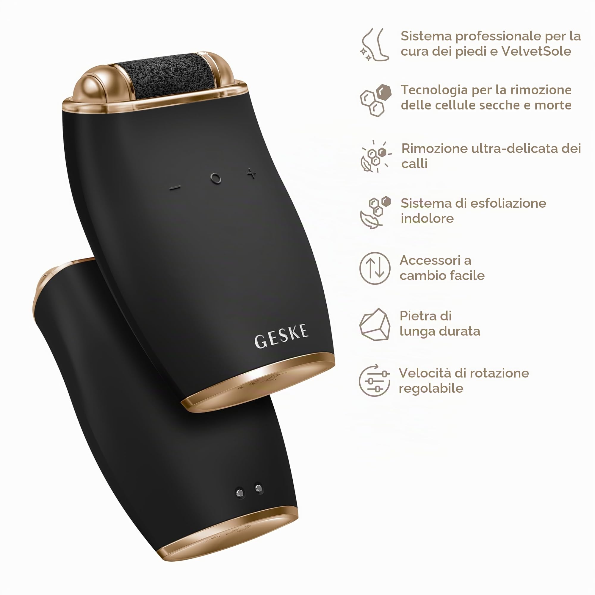 GESKE Electric Pumice Foot Smoothing Roller | 7 in 1 | Lima elettrica per piedi ed esfoliante | Pietra pomice durevole | Per piedi lisci | Rimozione avanzata dei calli | Ideale per set pedicure.