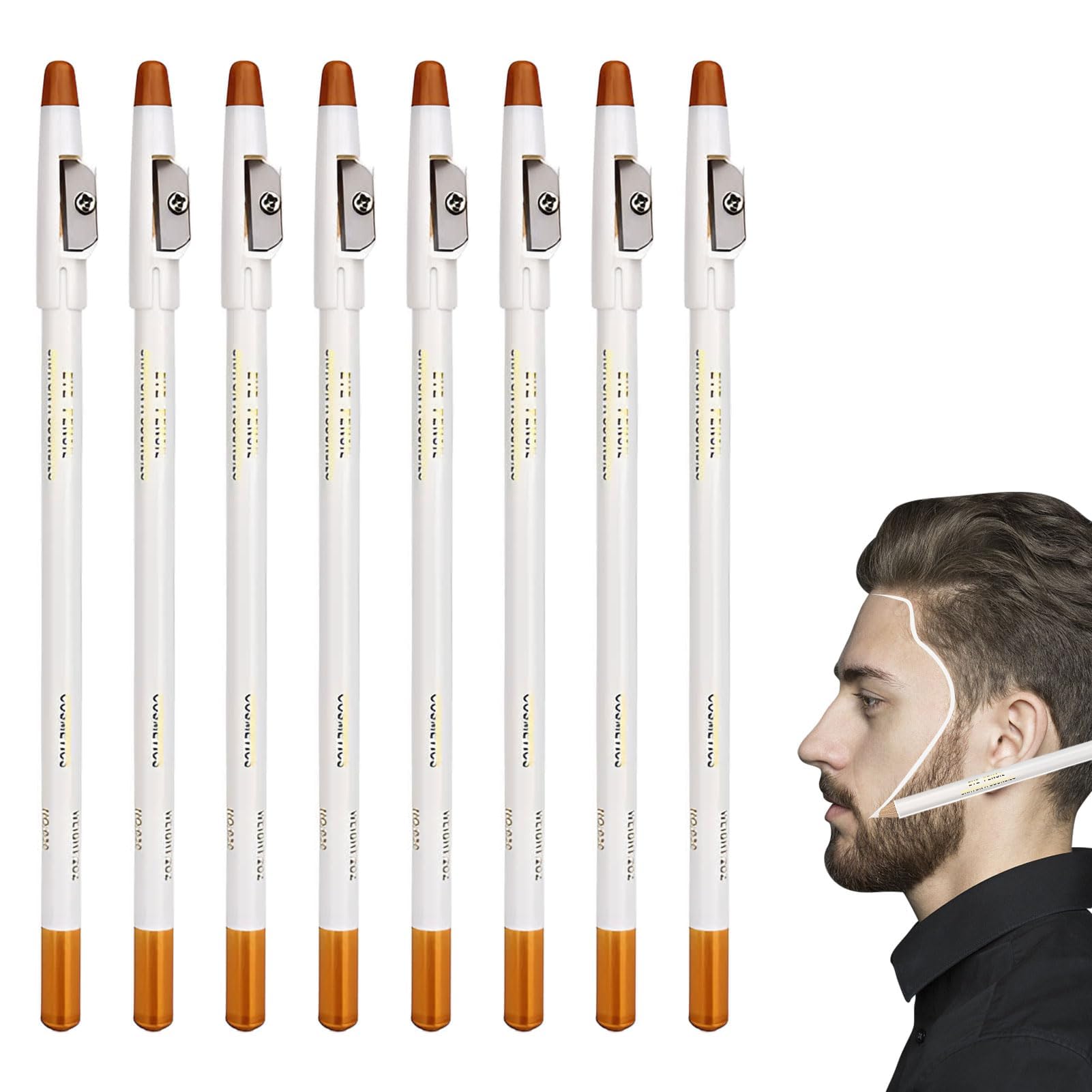 Eophmi Barber Pencil,8PCS White Professional Beard Pencil,Beard Pencils Filler,Beards Pen for Men with Built-in Sharpener Hairline Outliner,Barber Accessories for Men Shave Grooming Tools