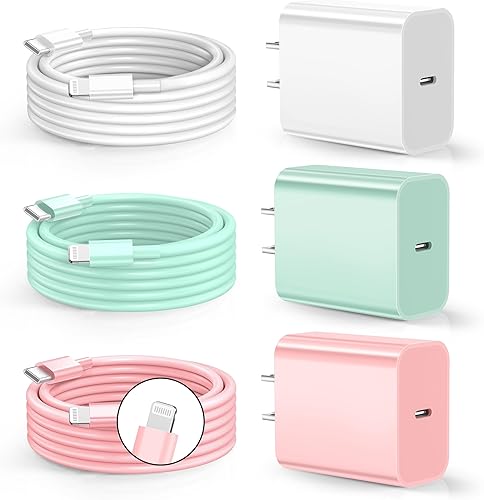 Miniatura 8 de Cargador de teléfono de carga rápida, [certificado MFi] Cargador de pared USB C de 20 W con 3 cables USB C a Lightning de 6 pies, cable de carga