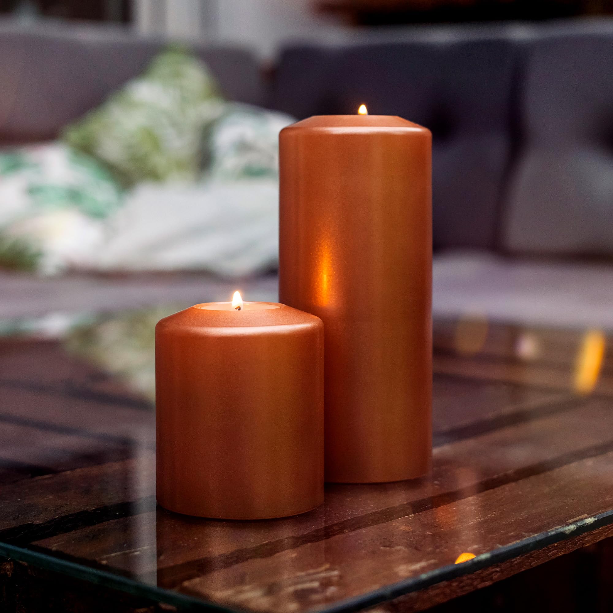 Qult Farluce Classic Metallic Copper Ø 8 + 10 cm • Świeca typu podgrzewacz w kształcie świecy • Świeca z tworzywa sztucznego o wyglądzie świecy • Świeca typu tealight z wkładką typu tealight • W