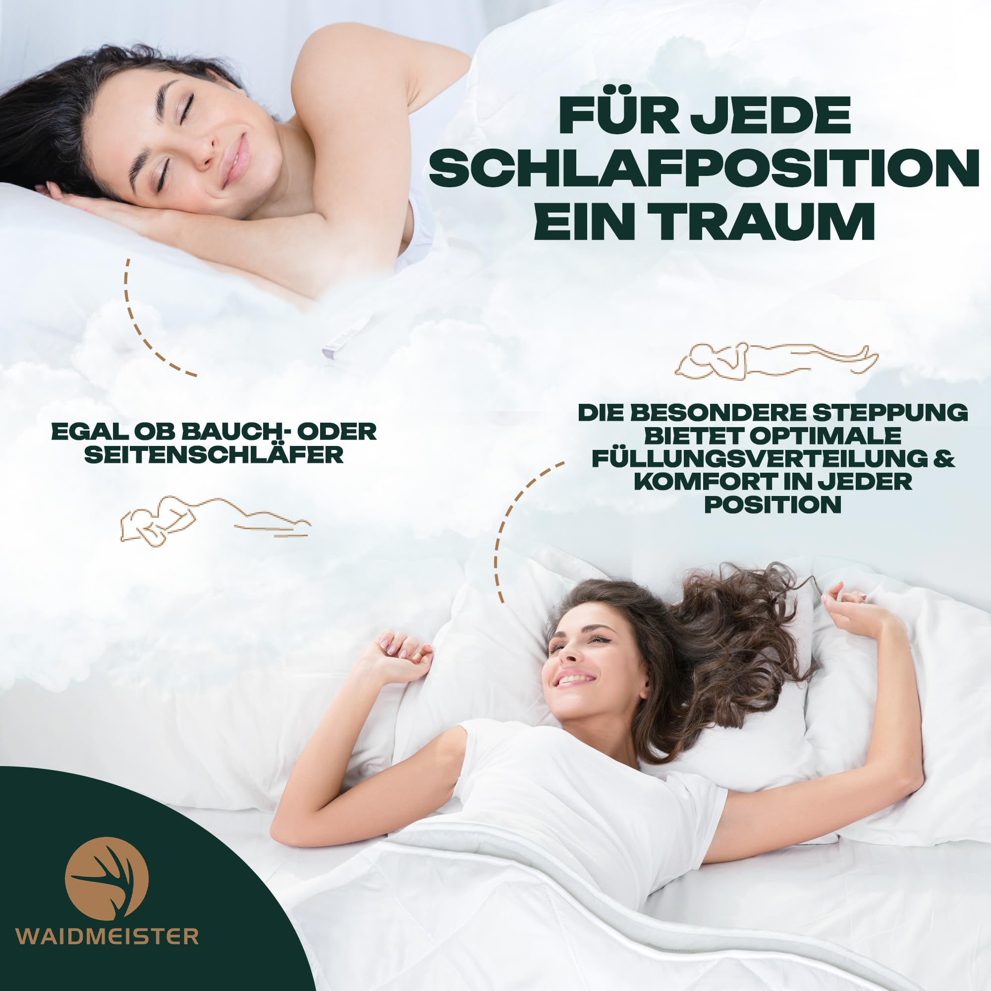 4-Jahreszeiten Bettenset 135x200 4er Pack - 2X Bettdecke 135x200 4 Jahreszeiten Set mit 2X Kopfkissenkissen - Sommerdecke & Ganzjahresdecke & Winterdecke - Oeko-TEX, Allergikergeeignet