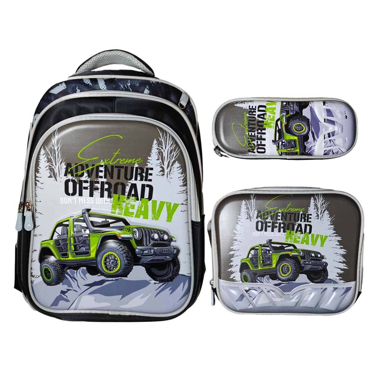 HGG School Backpacks Kid Backpacks Boys 3D Cartoon Offroad Car Bookbags with Lunch Box&Pencil Case 3pcs Boys Backpack Set