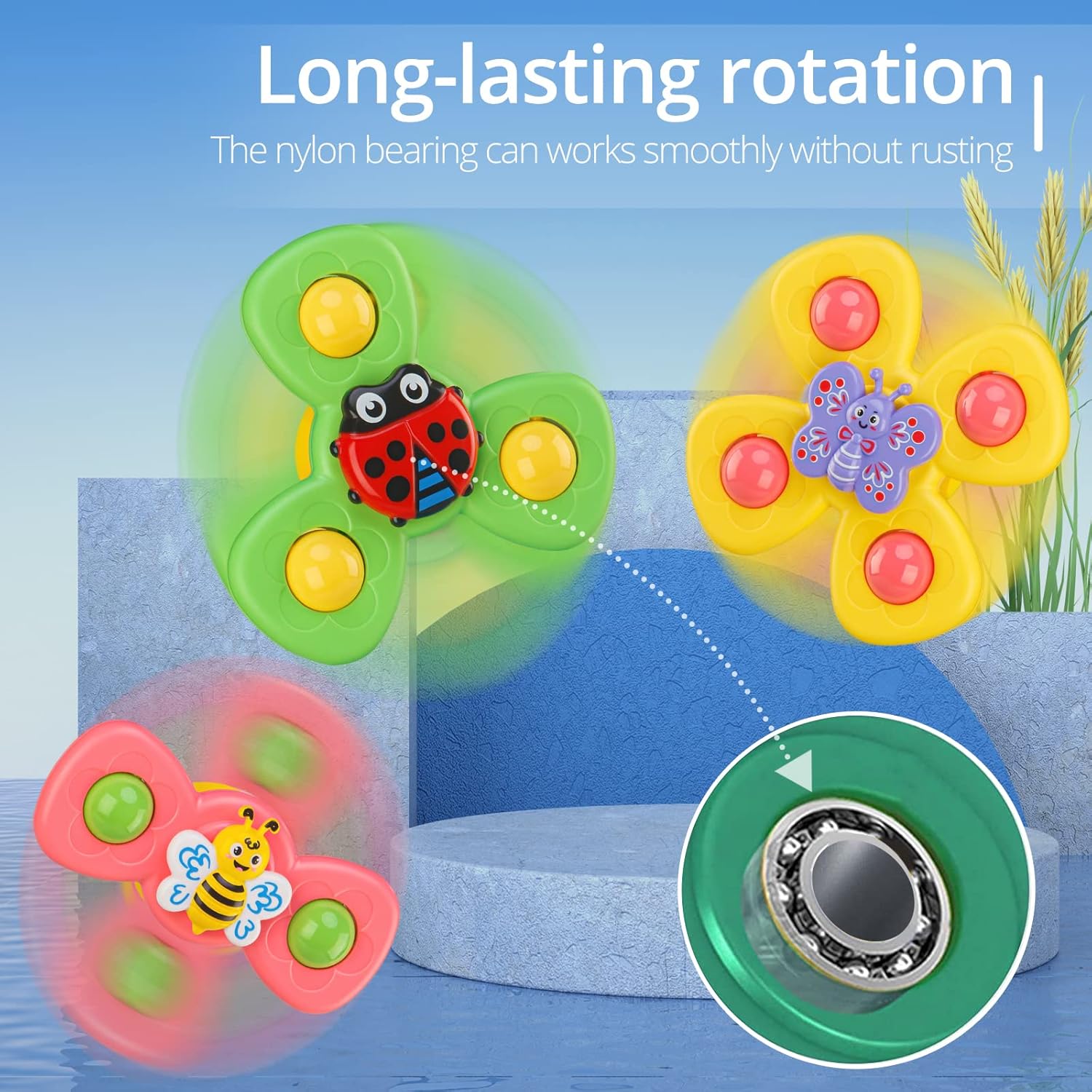 ALASOU 3PCS Insect Suction Cup Rotating Toys for 1 Year Old Boy Girl|Rotating Top Toddler Toys Age 1-2|1 2 Year Old Boy Birthday Gift|Baby Bath Toy for Kids Ages 1-3|Sensory Toy for Toddlers 1-3