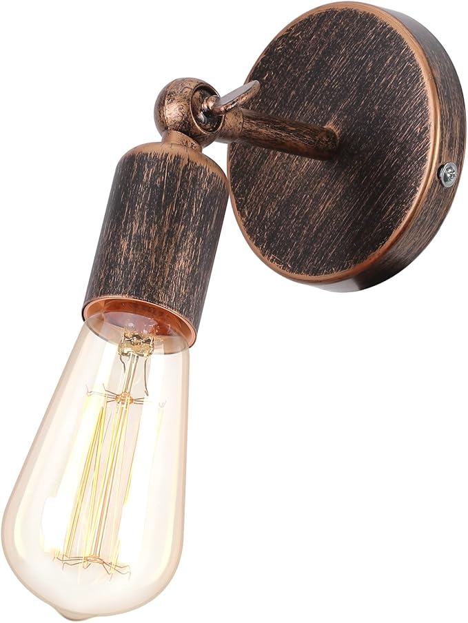 iDEGU iDEGU Industriële wandlamp, vintage, E27, wandlamp, metalen lampenkap, 180 graden draaibaar, wandlamp, voor slaapkamer, badkamer, hal, woonkamer (roestbrons)