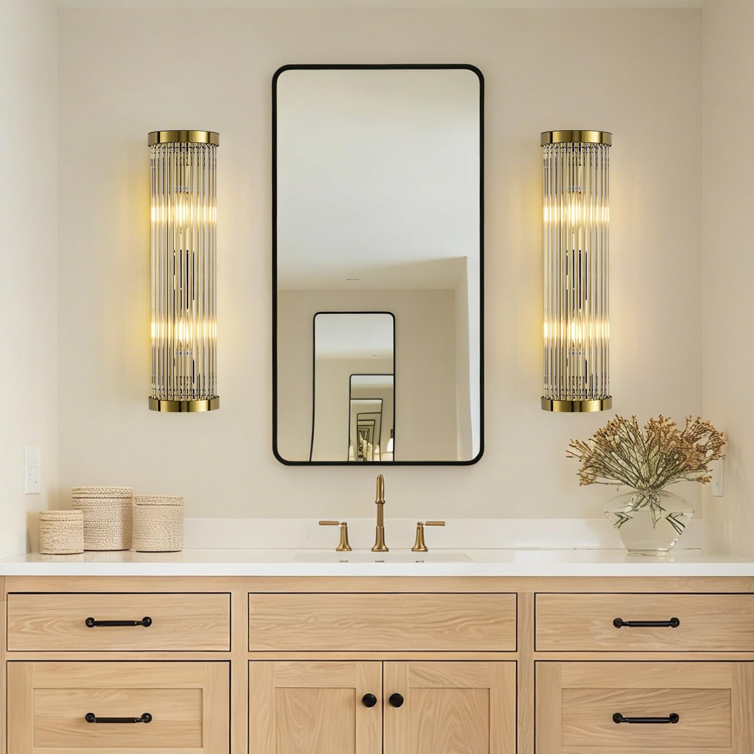 Gold sconces wall set of 2, sconces wall set of 2, 2-Light Modern Brushed Titanium Gold Wall Sconce, scones lighting, modern wall sconces, for Living Room, Bathroom, Vanity, Staircase, Hallway