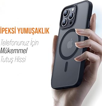 Babilden iPhone 12 Pro Max için Kılıf Kamera Korumalı Magsafe Wireless Şarj Özellikli Mat Şeffaf Renkli Kılıf Siyah